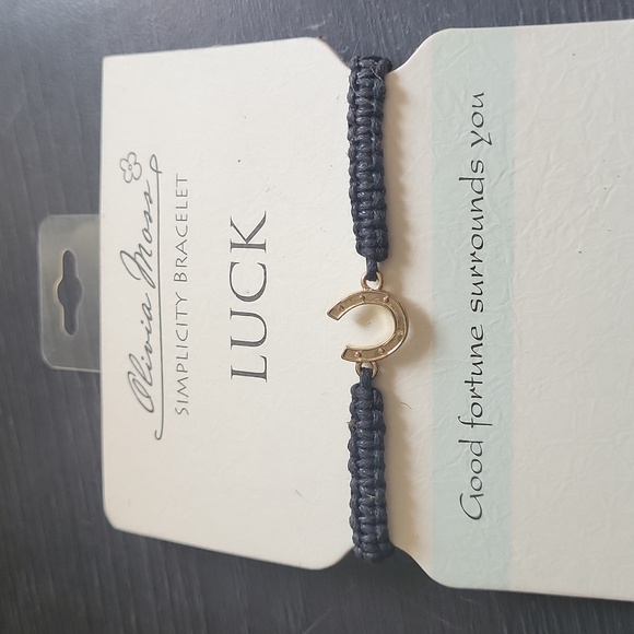 Olivia moss  stretch bracelet black rope horseshoe gold good luck gold beads - Picture 1 of 4